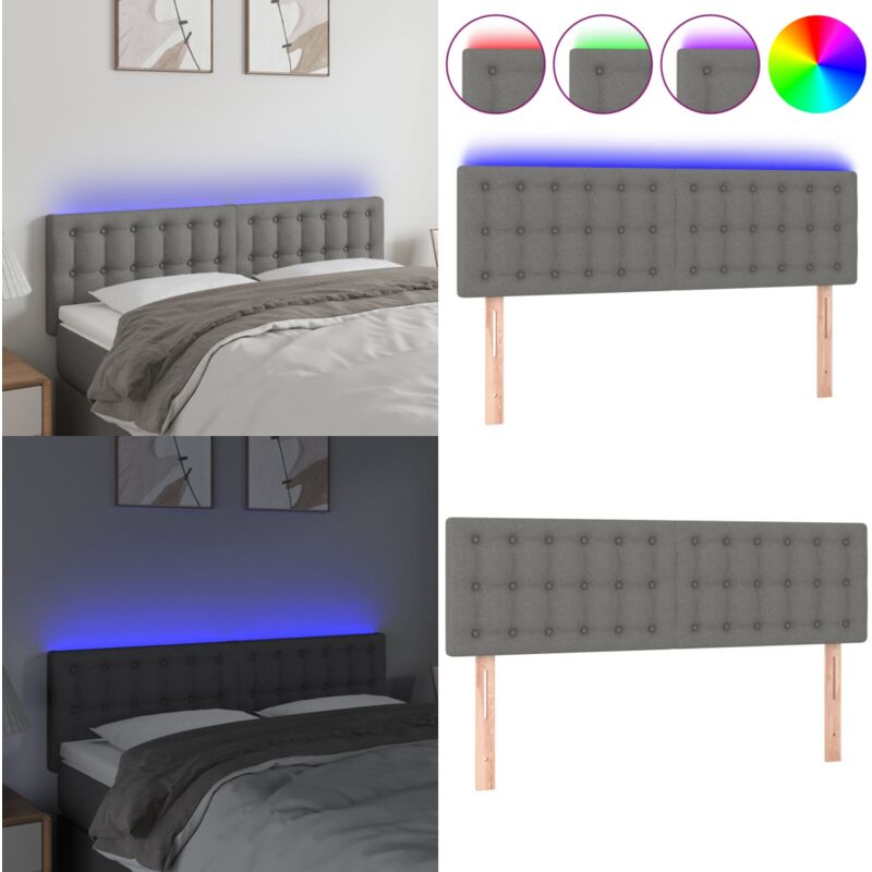 Vidaxl - Tête de lit à led Gris foncé 144x5x78/88 cm Tissu - Tête De Lit Led - Tête De Lit Moderne - Têtière De Lit - Éclairage Led - Tête De Lit