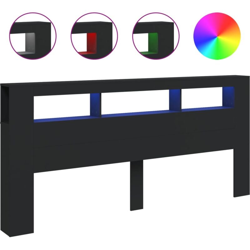 Vidaxl - Tête de lit à led noir 220x18,5x103,5 cm bois d'ingénierie