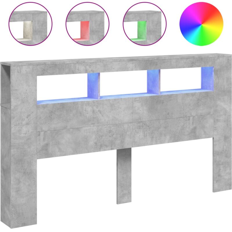 vidaXL Tête de lit à LED gris béton 180x18,5x103,5cm bois d'ingénierie