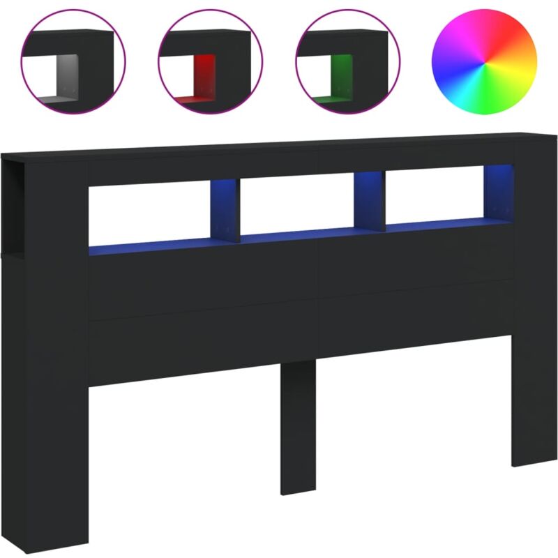 Vidaxl - Tête de lit à led noir 180x18,5x103,5 cm bois d'ingénierie