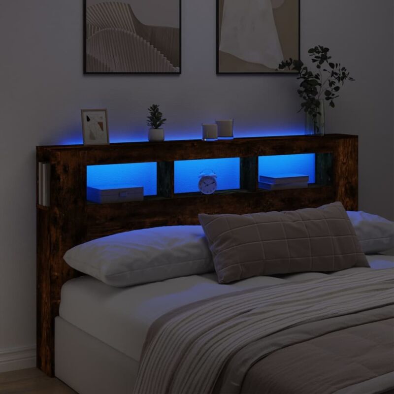Tête de lit à led chêne fumé 180x18,5x103,5cm bois d'ingénierie - Vidaxl