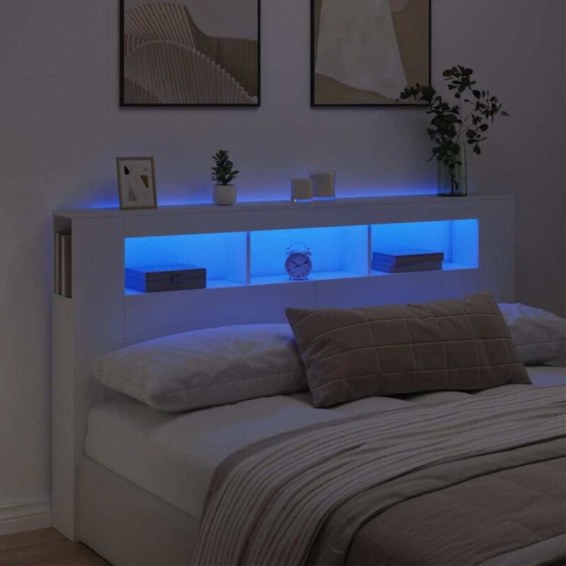 Testiera Led Bianca 180x18,5x103,5 Cm Legno Multistrato - Vidaxl