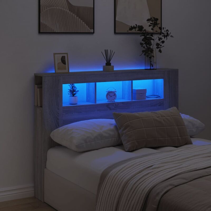 Tête de lit à led sonoma gris 140x18,5x103,5 cm bois ingénierie - Vidaxl