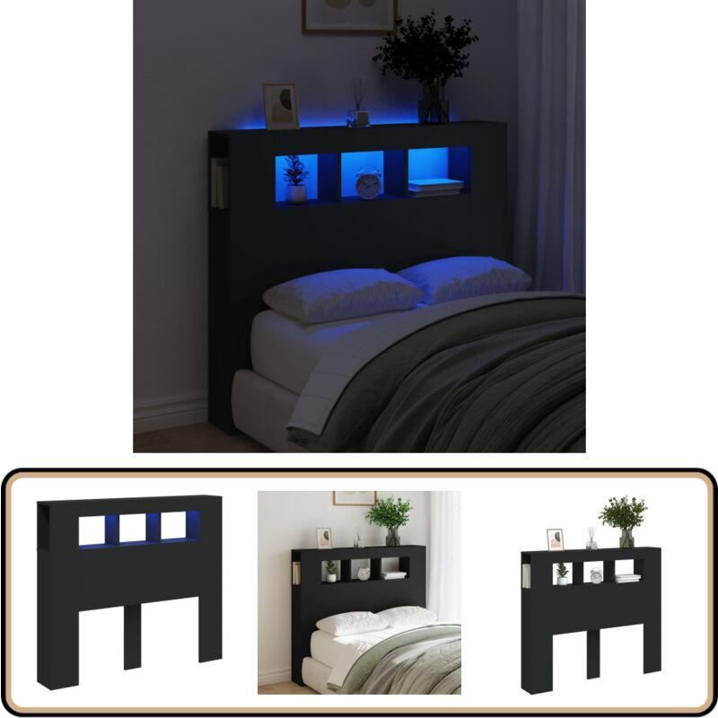 Vidaxl - Tête de lit à led noir 120x18,5x103,5 cm bois d'ingénierie - Tête De Lit Led - Tête De Lit Moderne - Tête De Lit Noire - Meuble De Chambre