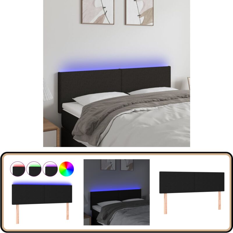 Tête de lit à led Noir 144x5x78/88 cm Tissu - Tête De Lit Led - Tête De Lit Moderne - Tête De Lit Noire - Éclairage Led - Têtière De Lit