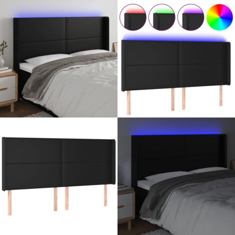 Tête de lit à LED Noir 163x16x118/128 cm Similicuir - Tête De Lit Led - Tête De Lit Moderne - Tête De Lit Noire - Tête De Lit Rembourrée - Tête De Lit Similicuir - Home & Living