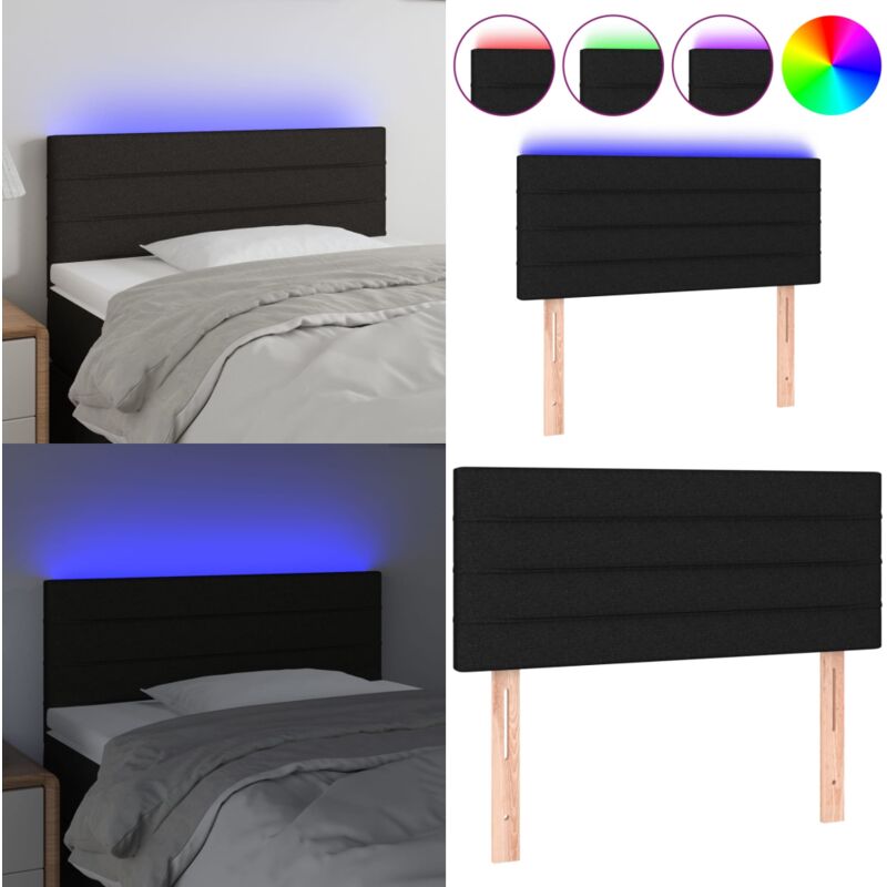 Vidaxl - Tête de lit à led Noir 90x5x78/88 cm Tissu - Tête De Lit Led - Tête De Lit Moderne - Têtière De Lit - Éclairage Led - Support Lombaire