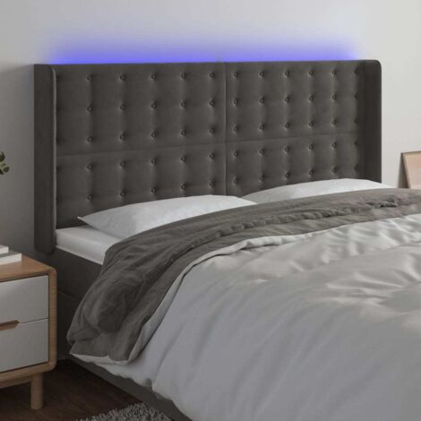 Tête de lit à LED-Panneau de lit avec lumière LED Gris foncé 203x16x118/128 cm Velours 280569