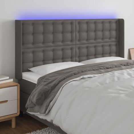 Tête de lit à LED Panneau de lit pour Lit adult Décoration murale Gris 163x16x118/128 cm Similicuir RJYKXR443653