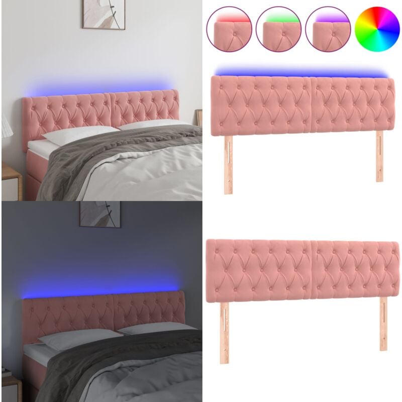 Vidaxl - Tête de lit à led Rose 160x7x78/88 cm Velours - Tête De Lit Led - Tête De Lit Velours - Tête De Lit Rose - Éclairage Led - Support Lombaire