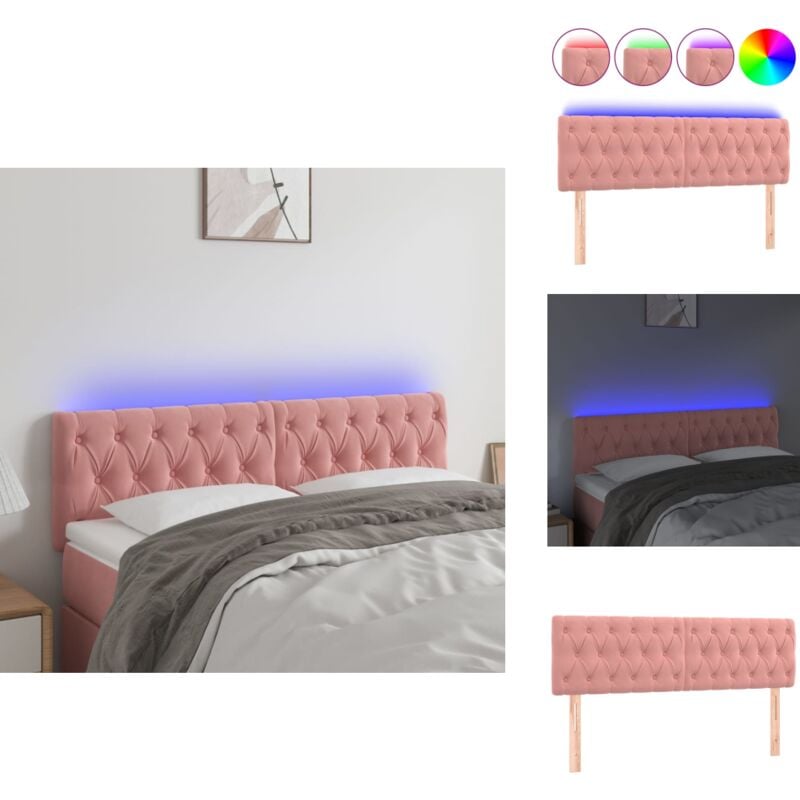 Tête de lit à led Rose 160x7x78/88 cm Velours - Tête De Lit Led - Tête De Lit Velours - Tête De Lit Rose - Éclairage Led - Support Lombaire