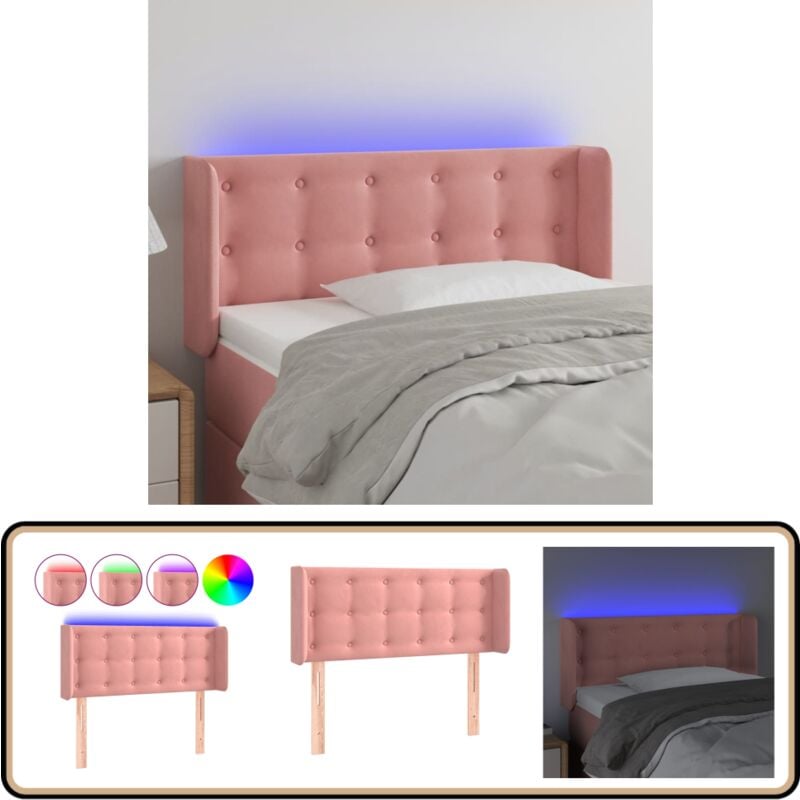 Tête de lit à led Rose 83x16x78/88 cm Velours - Tête De Lit Led - Tête De Lit Velours - Tête De Lit Rose - Éclairage Led - Support Lombaire
