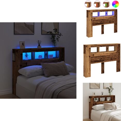 Tête de lit à LED vieux bois 140x18,5x103,5cm bois d'ingénierie - Tête De Lit À LED - Têtes De Lit À LED - Tête De Lit - Tête De Lit Avec Rangement