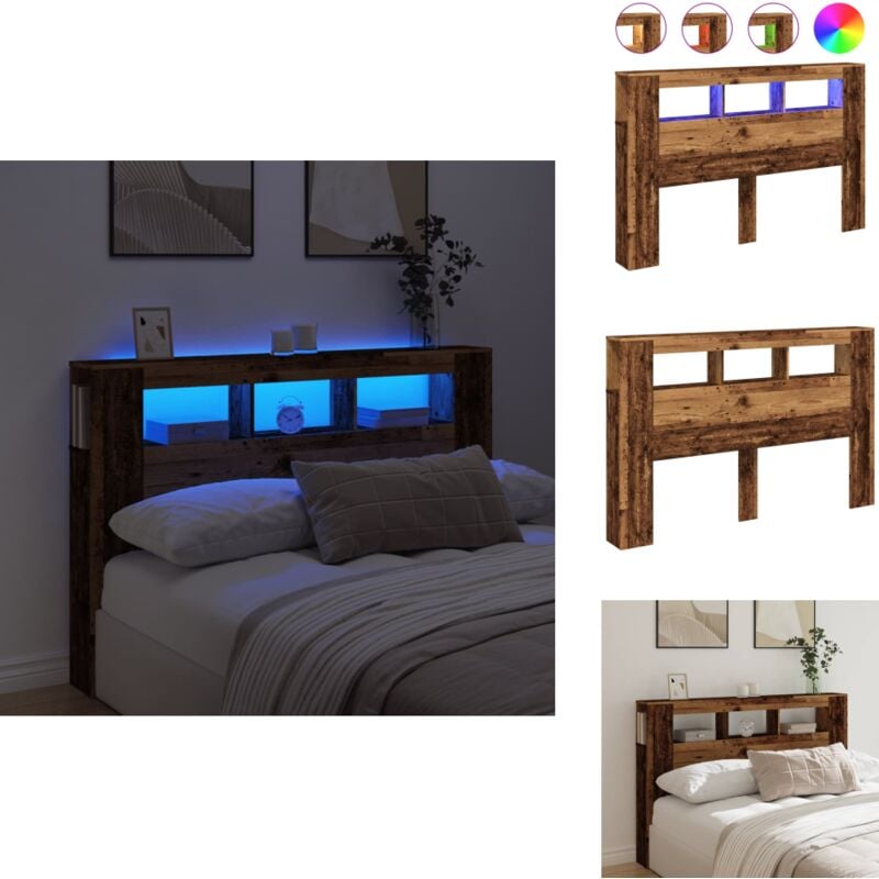Vidaxl - Tête de lit à led vieux bois 160x18,5x103,5cm bois d'ingénierie - Tête De Lit à led - Têtes De Lit à led - Tête De Lit - Tête De Lit Avec