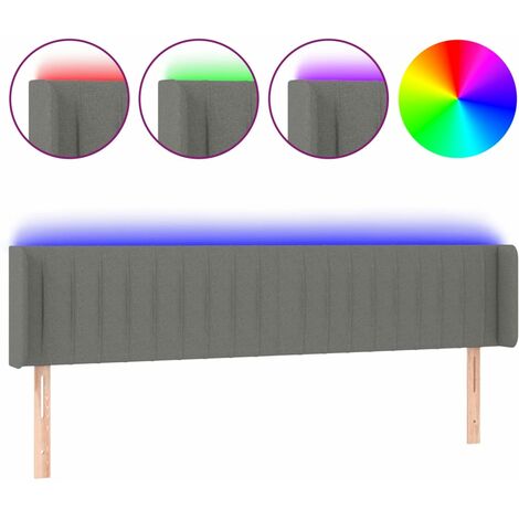 Tête de lit accessoire couchage chambre à coucher meuble à LED 183 x 16 x 78/88 cm tissu gris foncé TDL0201095