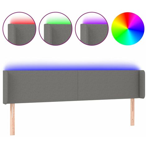Tête de lit accessoire couchage chambre à coucher meuble à LED 203 x 16 x 78/88 cm tissu gris foncé TDL0201055