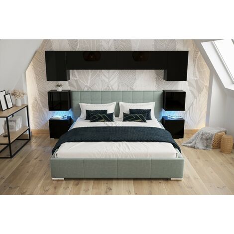 Tête de lit Armoire - pont de lit PANAMA 13/HG/B/2-1C noir/noir brillant 280x182x35cm