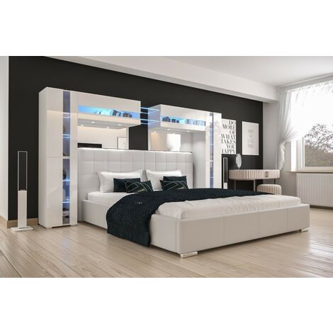 Tête de lit Armoire - pont de lit PANAMA 14/HG/W/2-1C blanc/blanc brillant 290x184x35cm