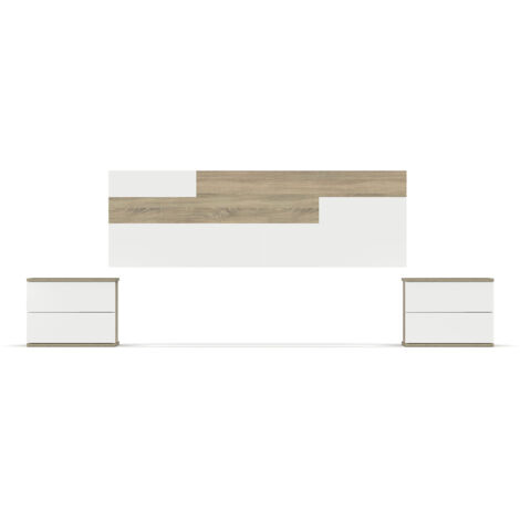 Tête de lit avec 2 chevets chambre à coucher coloris Chêne cambrian / Blanc - Longueur 270 x Hauteur 94 x Profondeur 34 cm