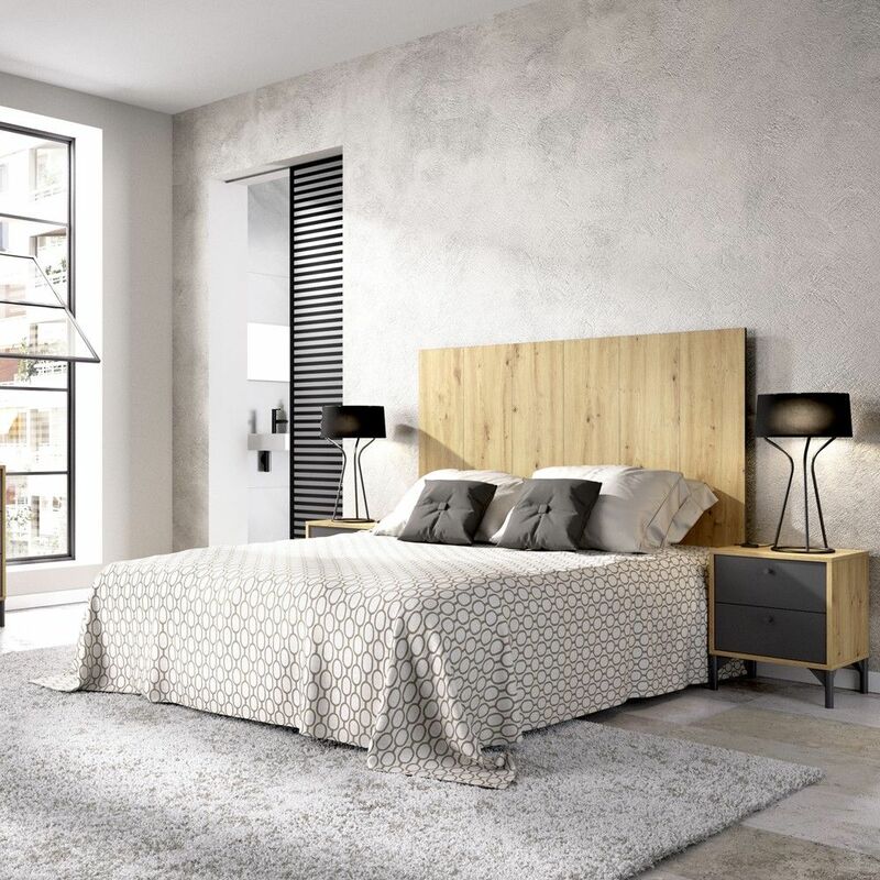 Tête de lit Greta avec deux tables de chevet Nordique - Graphite 244 x 120 x 33 cm - Nordique - Graphite