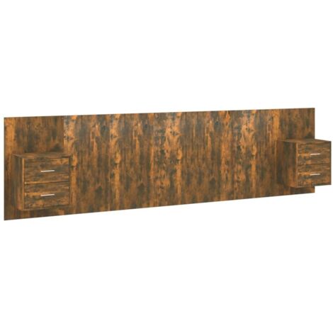 Vidaxl – Tête de lit avec armoires chêne fumé – Bois d'ingénierie – Dimensions tête de lit 200x80 cm – Tables de chevet flottantes incluses