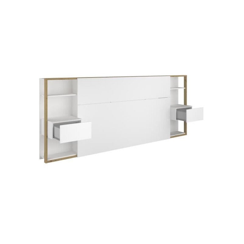 Les Tendances - parisot Tete de Lit avec étageres + chevets intégrés - Décor blanc et chene - l 255 x p 36 x h 103 cm - white