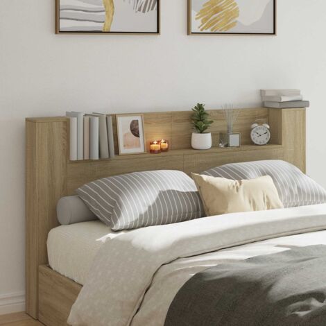 Tête de lit avec étagère-Panneau de lit avec rangement Chêne Sonoma 180 x 16,5 x 103,5 cm