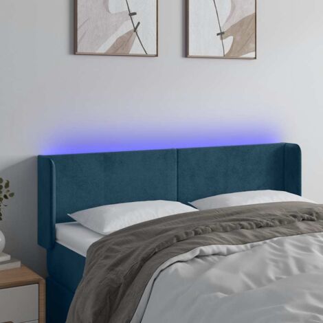 Tête de lit avec lumière LED,Panneau de lit,Décoration murale Bleu foncé 147x16x78/88 cm Velours XJDT517835