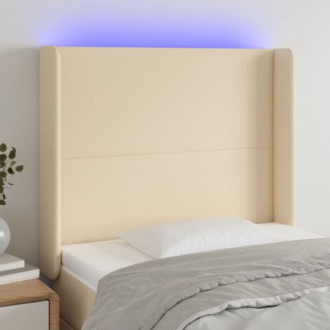 Tête de lit avec lumière LED,Panneau de lit,Décoration murale Crème 103x16x118/128 cm Tissu XJDT204671