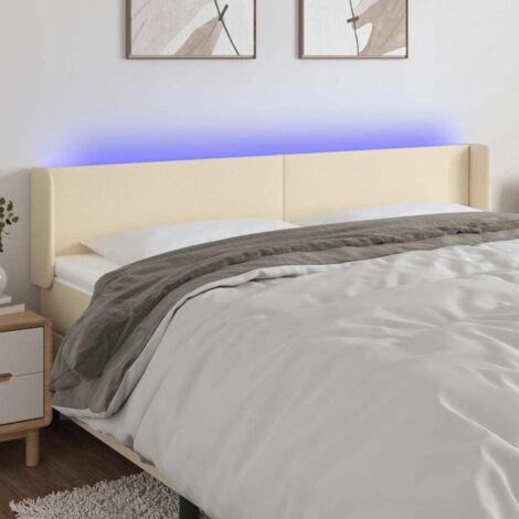 Tête de lit avec lumière LED,Panneau de lit,Décoration murale Crème 203x16x78/88 cm Tissu XJDT155827