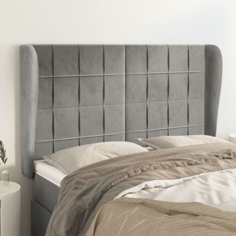 Tête de lit avec oreilles Armoire de Tête de lit avec oreilles pour Chambre - Gris clair 147x23x118/128 cm Velours -94658