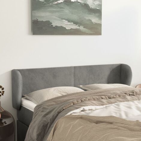 Tête de lit avec oreilles Armoire de Tête de lit avec oreilles pour Chambre - Gris clair 147x23x78/88 cm Velours -77297