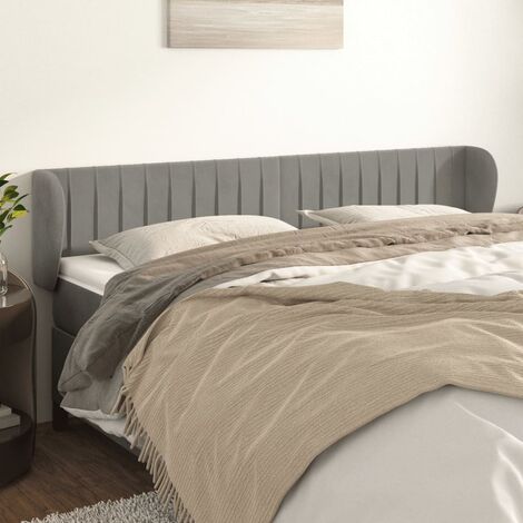 Tête de lit avec oreilles Armoire de Tête de lit avec oreilles pour Chambre - Gris clair 203x23x78/88 cm Velours -26102