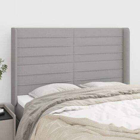 Tête de lit avec oreilles  Armoire de tête de lit Gris clair 147x16x118/128 cm Tissu 21239