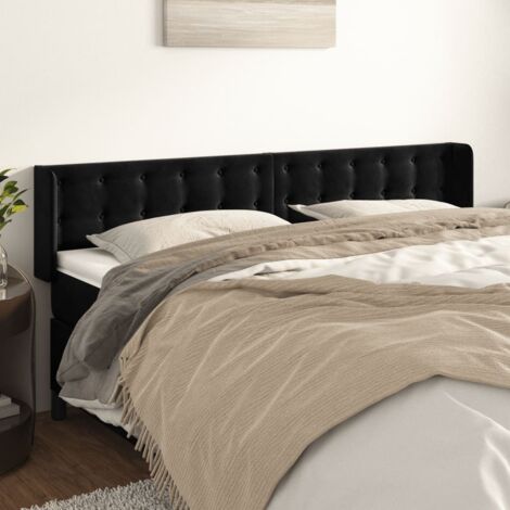 Tête de lit avec oreilles  Armoire de tête de lit Noir 203x16x78/88 cm Velours 74463