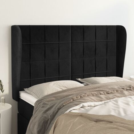Tête de lit avec oreilles Armoire de Tête de lit pour Chambre - Noir 147x23x118/128 cm Velours -48223