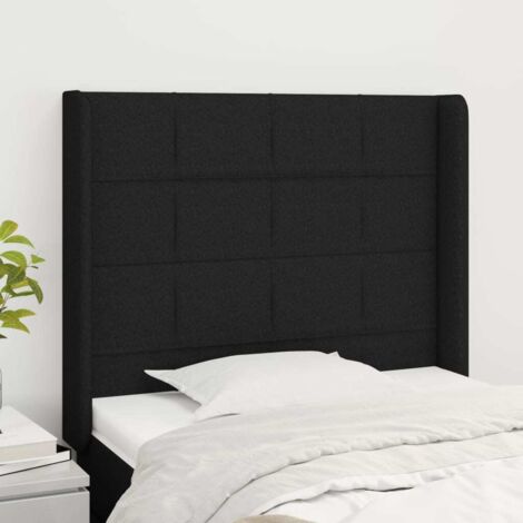 Tête de lit avec oreilles Armoire de Tête de lit pour Chambre - Noir 83x16x118/128 cm Tissu -13566