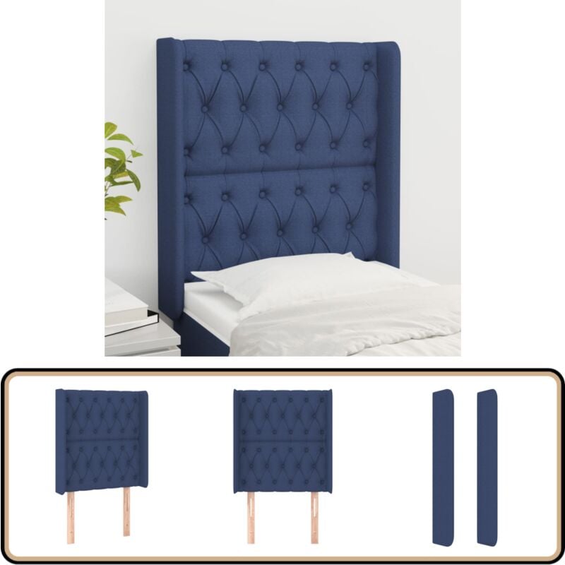 Tête de lit avec oreilles Bleu 83x16x118/128 cm Tissu - Tête De Lit - Têtière De Lit - Literie - Meuble De Chambre - Décoration Chambre
