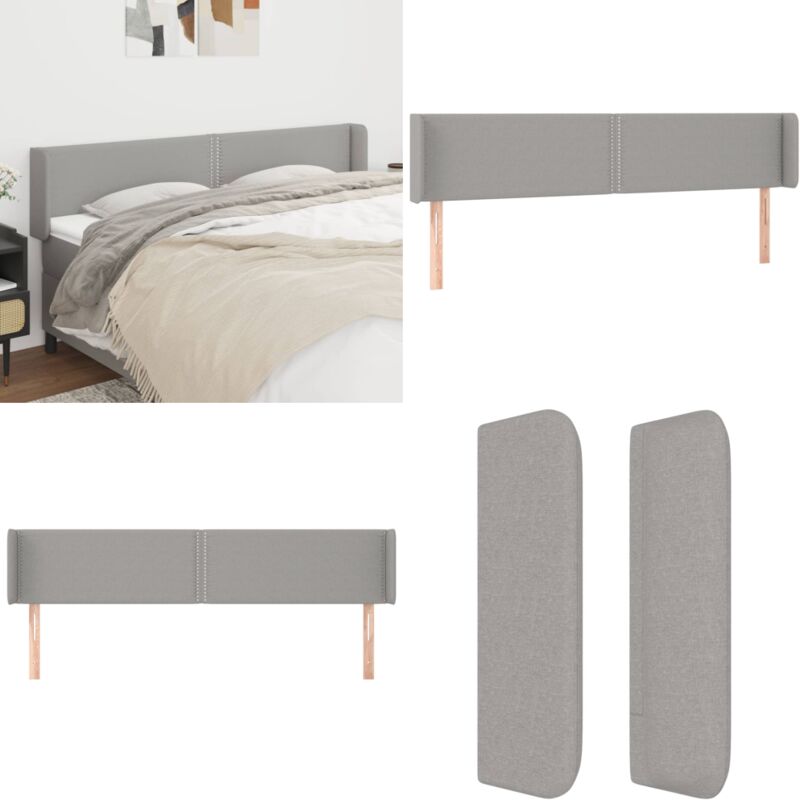 Tête de lit avec oreilles Gris clair 163x16x78/88 cm Tissu - Tête De Lit - Têtière De Lit - Literie - Meuble De Chambre - Décoration Chambre - Home &