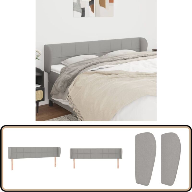 Tête de lit avec oreilles Gris clair 203x23x78/88 cm Tissu - Tête De Lit - Têtière De Lit - Literie - Meuble De Chambre - Décoration Chambre