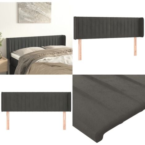 Tête de lit avec oreilles Gris foncé 147x16x78/88 cm Velours - Tête De Lit - Literie - Meuble De Chambre - Velours - Chaise Longue - Home & Living