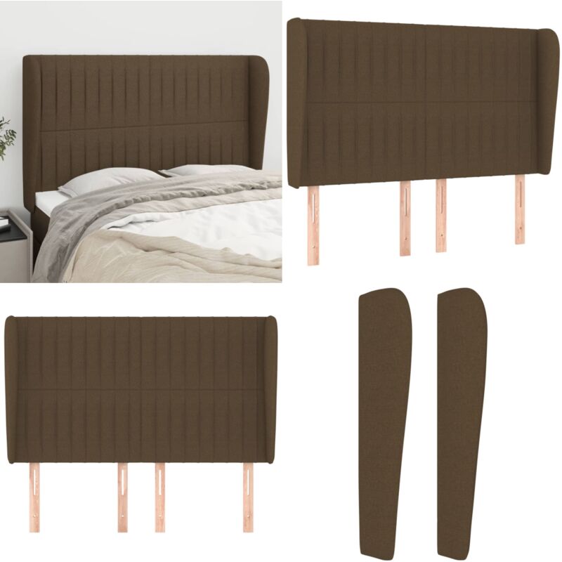Vidaxl - Tête de lit avec oreilles Marron foncé 147x23x118/128 cm Tissu - Tête De Lit - Têtière De Lit - Meuble De Chambre - Literie - Décoration