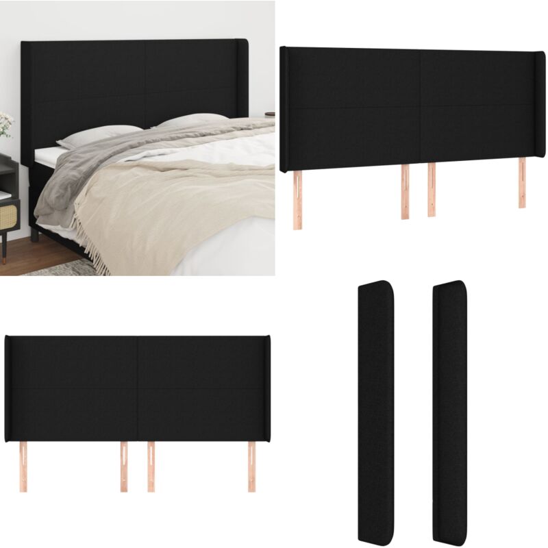 Vidaxl - Tête de lit avec oreilles Noir 163x16x118/128 cm Tissu - Tête De Lit - Têtière De Lit - Literie - Meuble De Chambre - Décoration Chambre