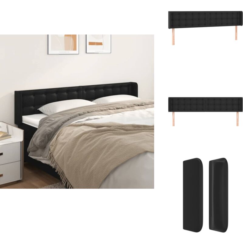 Vidaxl - Tête de lit avec oreilles Noir 183x16x78/88 cm Similicuir - Tête De Lit - Tête De Lit Moderne - Tête De Lit Noire - Tête De Lit Rembourrée