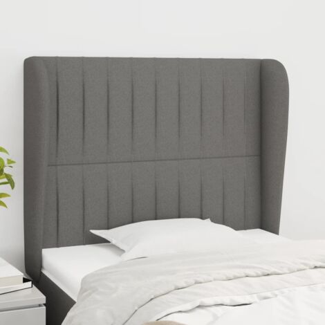 Tête de lit avec oreilles pour lit simple, Cadre de lit, Tableau décoratif de chevet Gris foncé 103x23x118/128 cm Tissu CDE67318