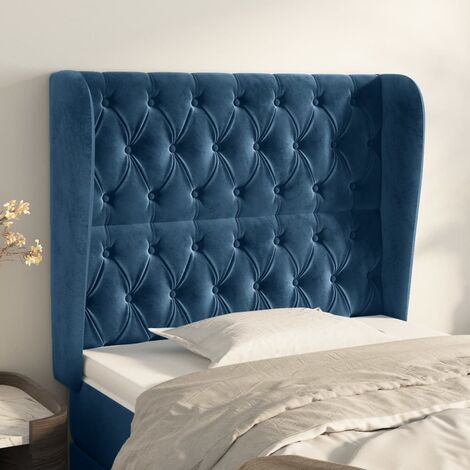 Tête de lit avec oreilles pour lit simple, Tableau décoratif de chevet élégante Bleu foncé 103x23x118/128 cm Velours SDG29374