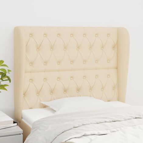 Tête de lit avec oreilles pour lit simple, Tableau décoratif de chevet élégante Crème 103x23x118/128 cm Tissu SDG11175
