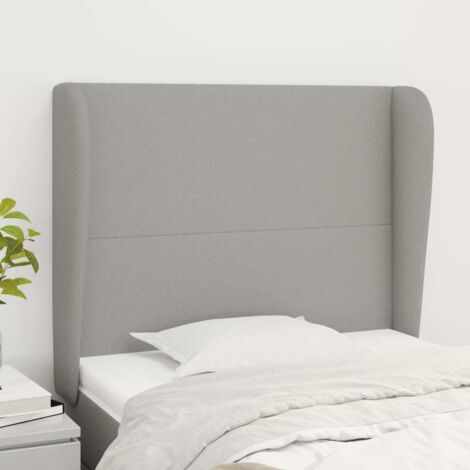 Tête de lit avec oreilles pour lit simple, Tableau décoratif de chevet élégante Gris clair 103x23x118/128 cm Tissu SDG34500
