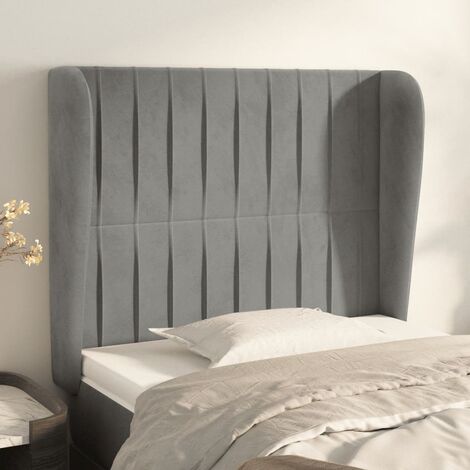 Tête de lit avec oreilles pour lit simple, Tableau décoratif de chevet élégante Gris clair 103x23x118/128 cm Velours SDG12474