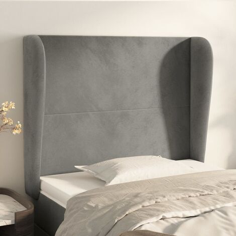Tête de lit avec oreilles pour lit simple, Tableau décoratif de chevet élégante Gris clair 103x23x118/128 cm Velours SDG42116